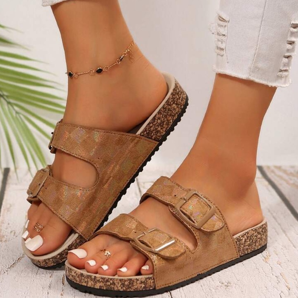 Stylish Tan Slide Sandals